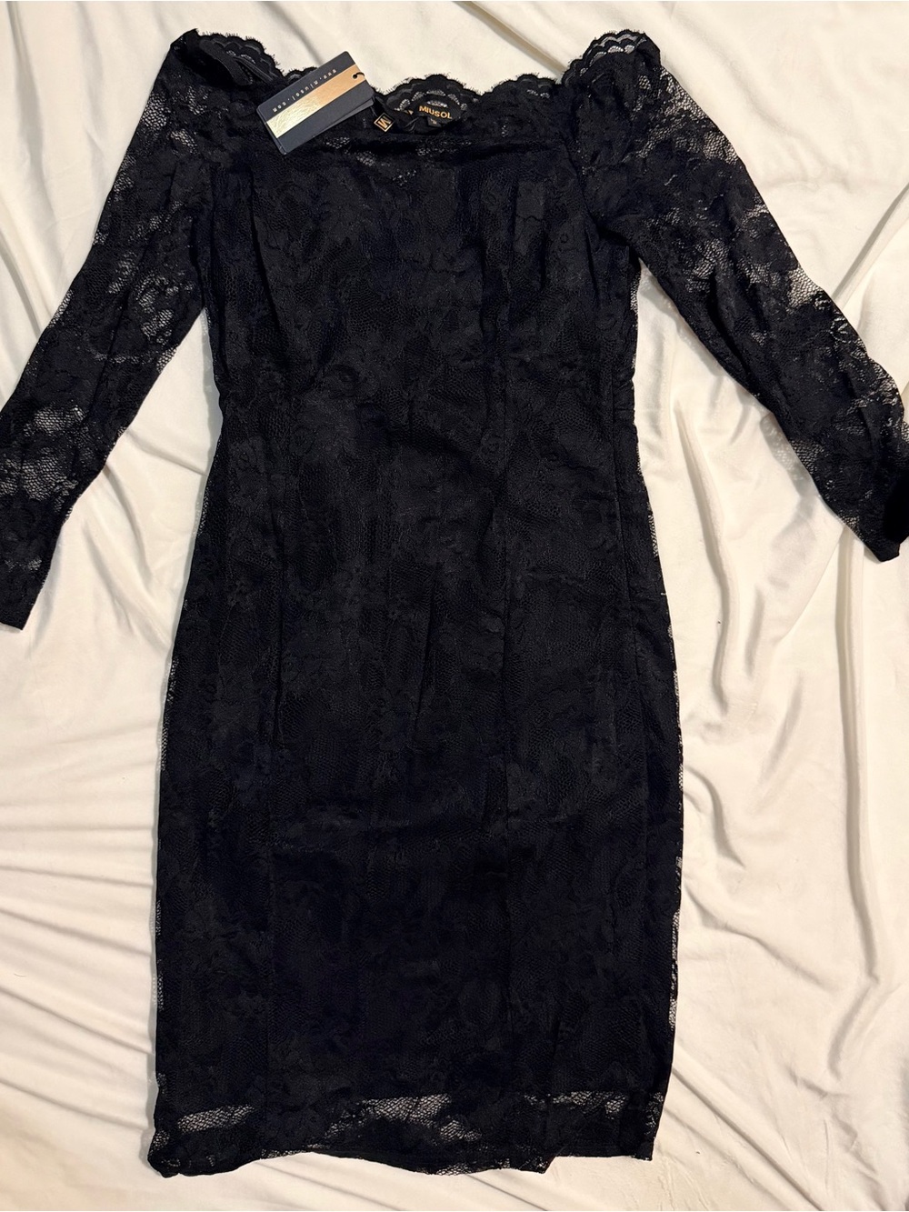Miusol Black Lace Long-Sleeve Sheath Dress